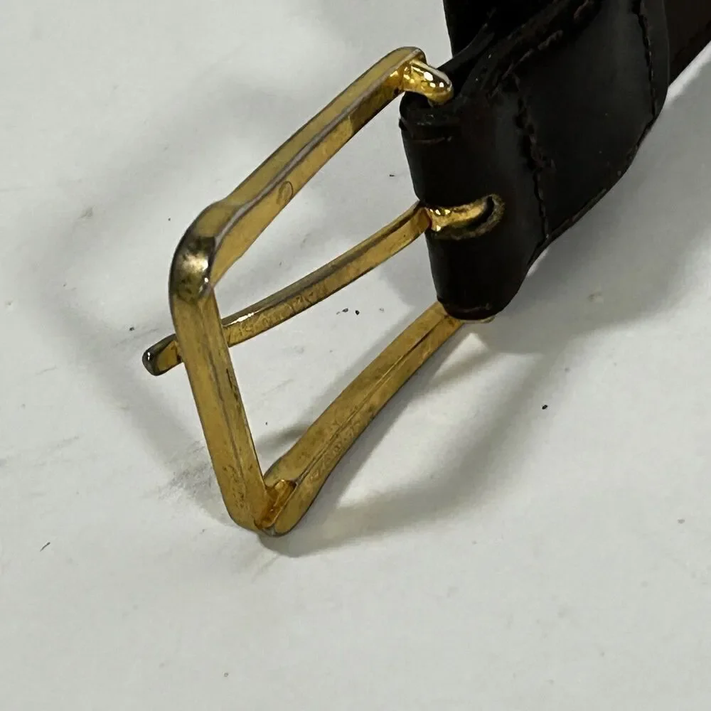 Christian Dior Brown Leather Belt Size 36 Brass Buckle Italian Aniline Cowhide